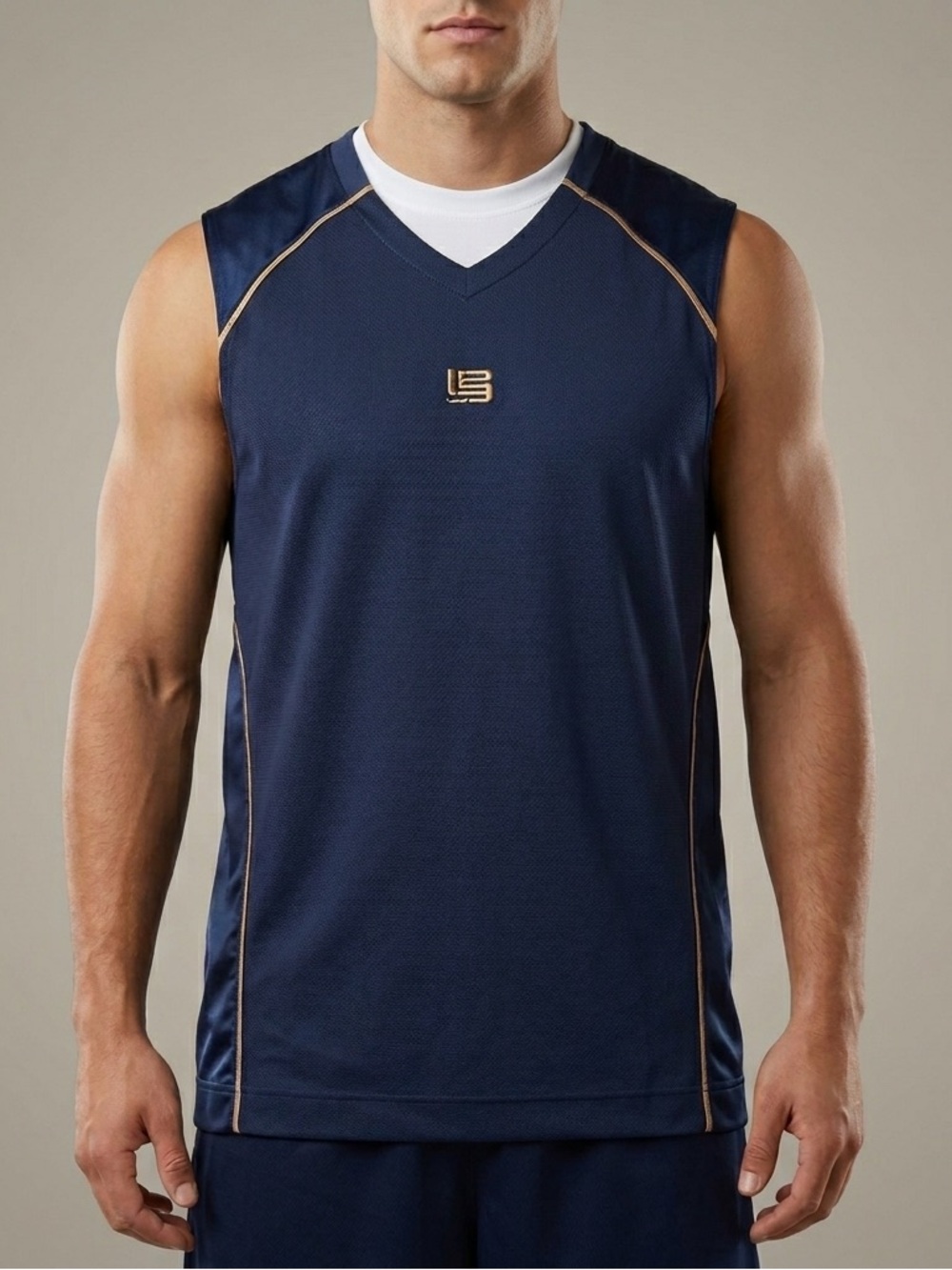 Nike Center Swoosh LeBron James Vintage Sleeveless Shooting Top Navy Gold Large